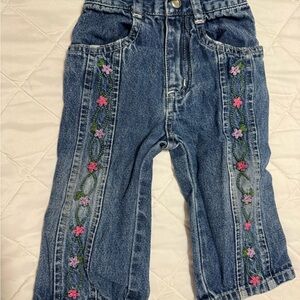 Vintage Faded Glory Kids Blue Jeans with Floral Embroidery